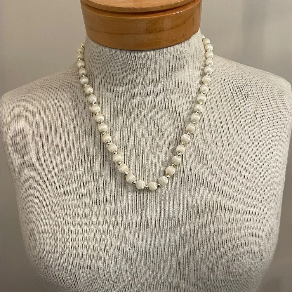 Vintage Satin Thread Wrapped Beaded Necklace 20 5/8”